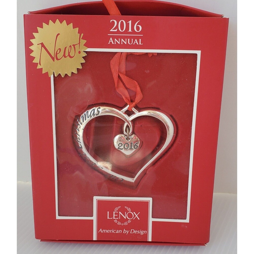 LENOX Forevermore Silver Plated 2016 Our First Christmas Heart Ornament Holiday
